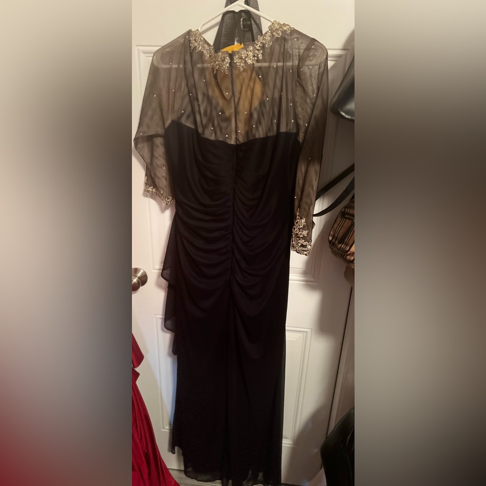 Formal Xscape size 14W Navy Blue and Gold formal Gown.